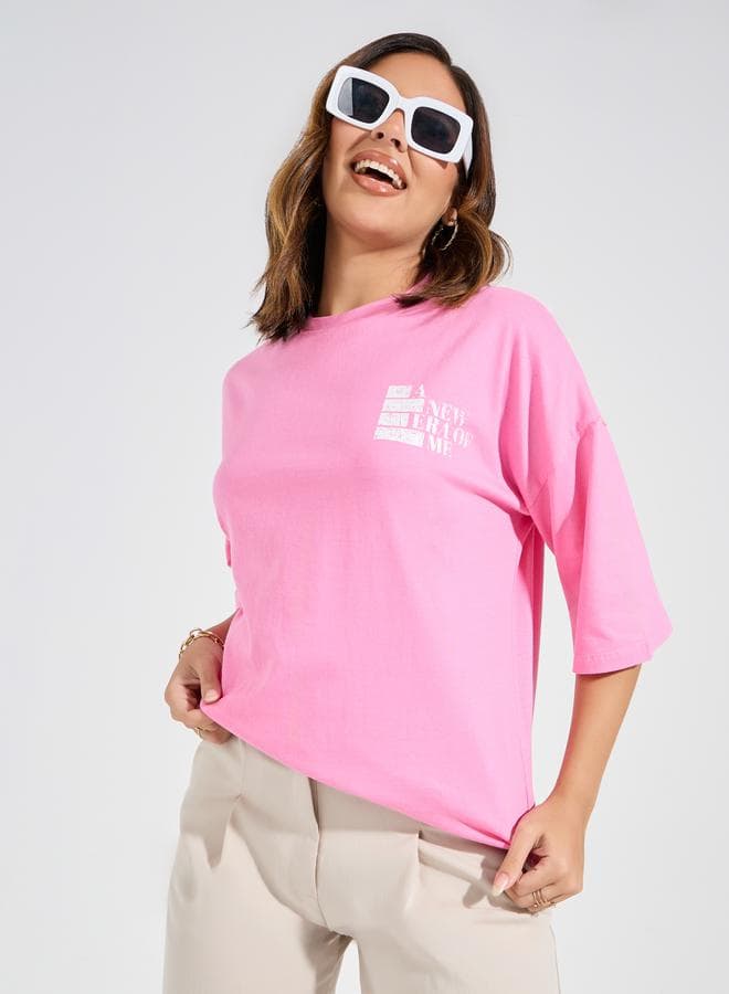 Pink Oversized Distressed Slogan Tee 7008400928 - Image 1