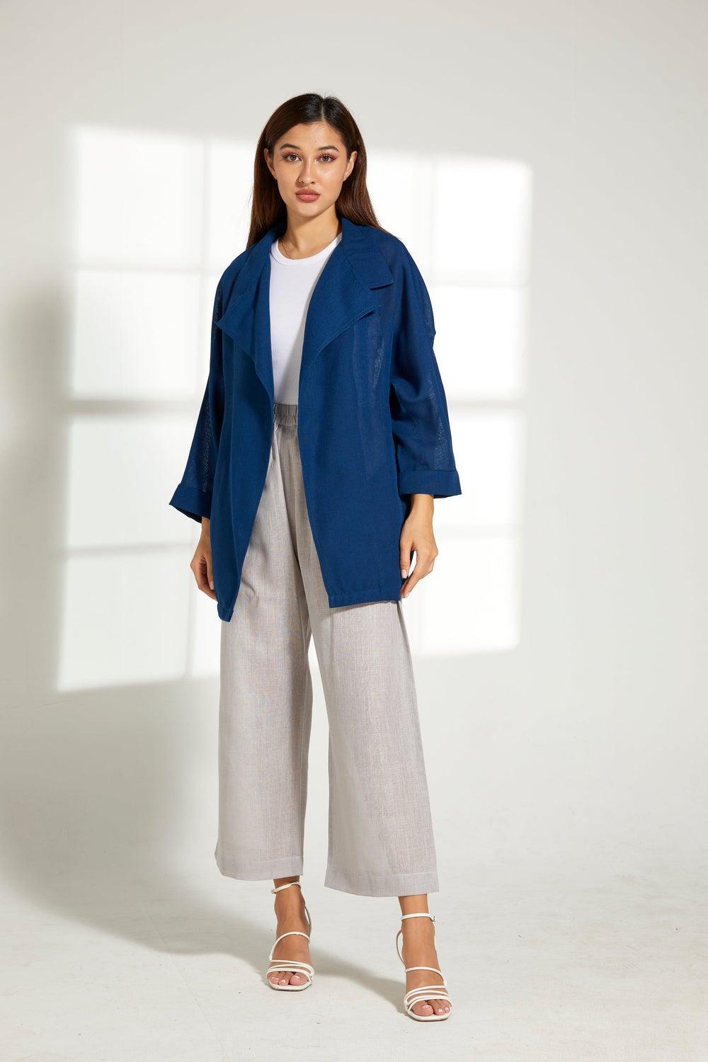 Blue Collared Button Down Top & Pants Set - Image 1