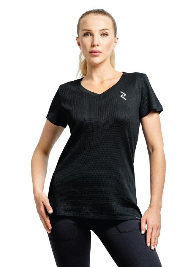 Women's Waffle Knit V-Neck Tee Black - Image 1