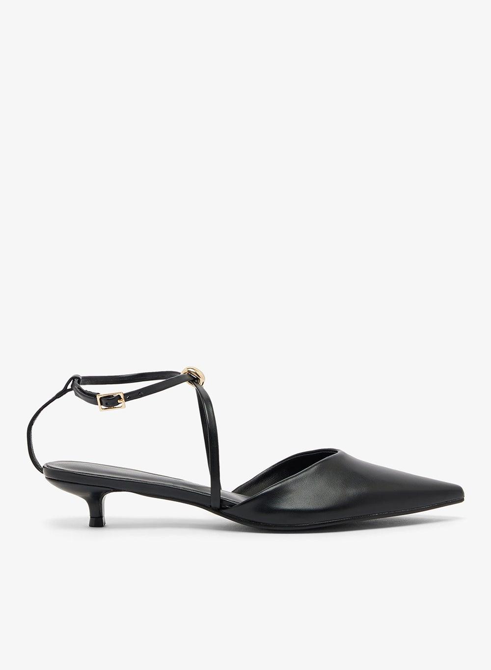Black Low Heel Pumps with Gold Accent Strap Xz256012 - Image 1