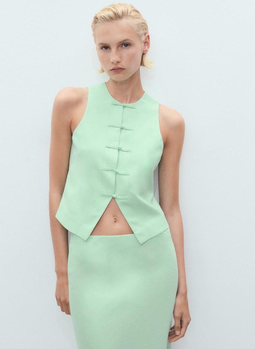 Pastel Verde Linen-Blend Suit Waistcoat 17091140 - Image 1