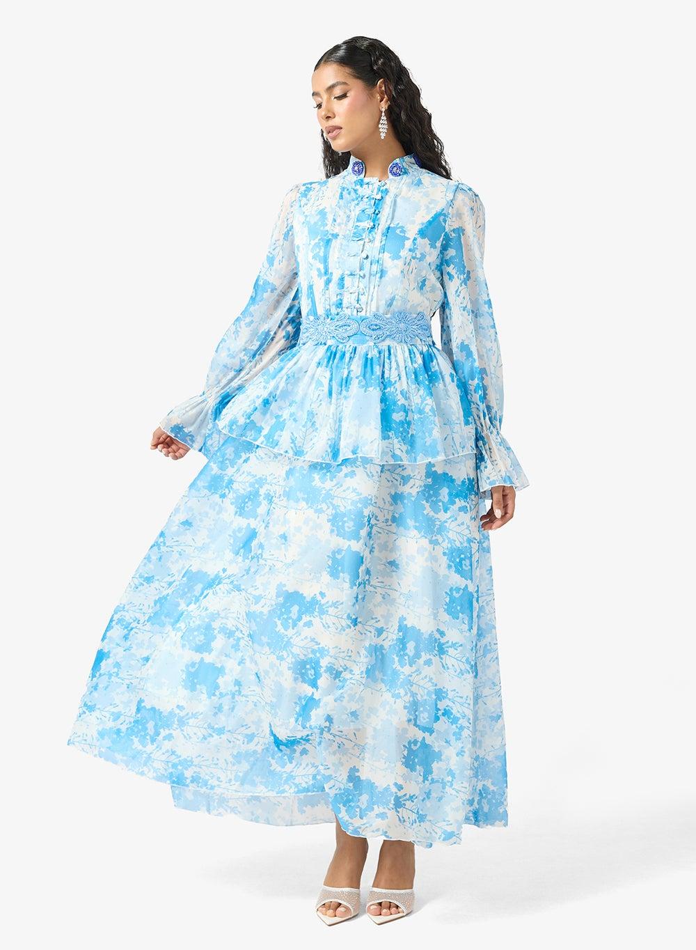 Sky Blue Floral Tiered Maxi Dress Vt2788A - Image 1