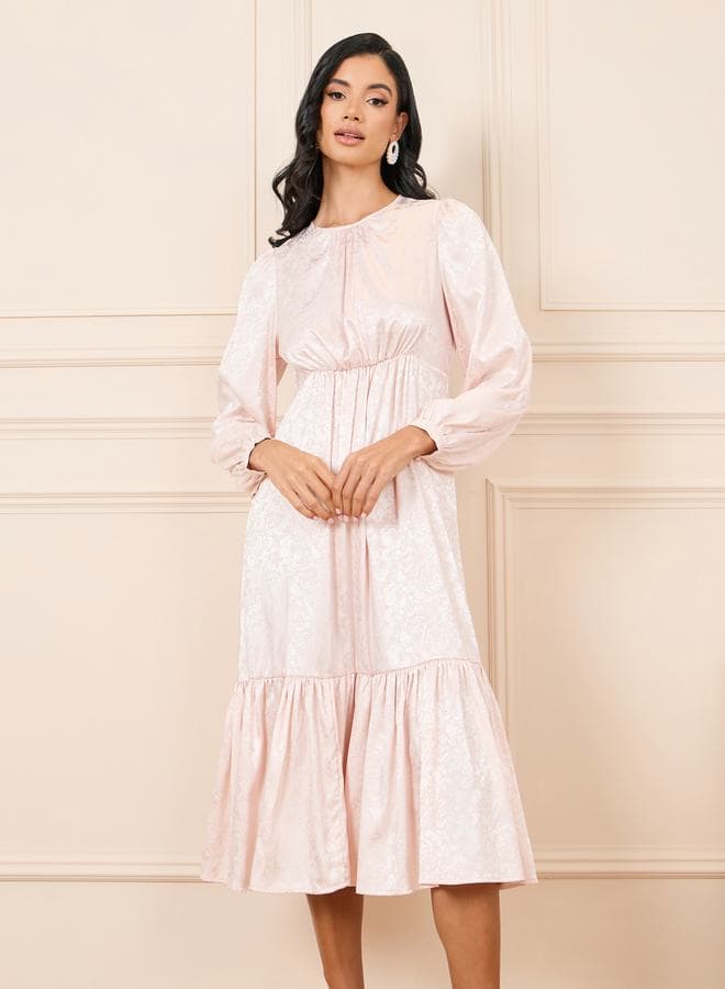 Styli Jacquard Floral Midi Dress 7007398711 Cream - Image 1