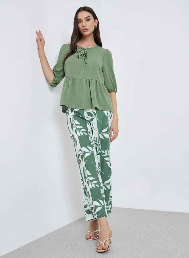 Green Leaf Print Ruffle Hem Co-Ord Set - Image 1