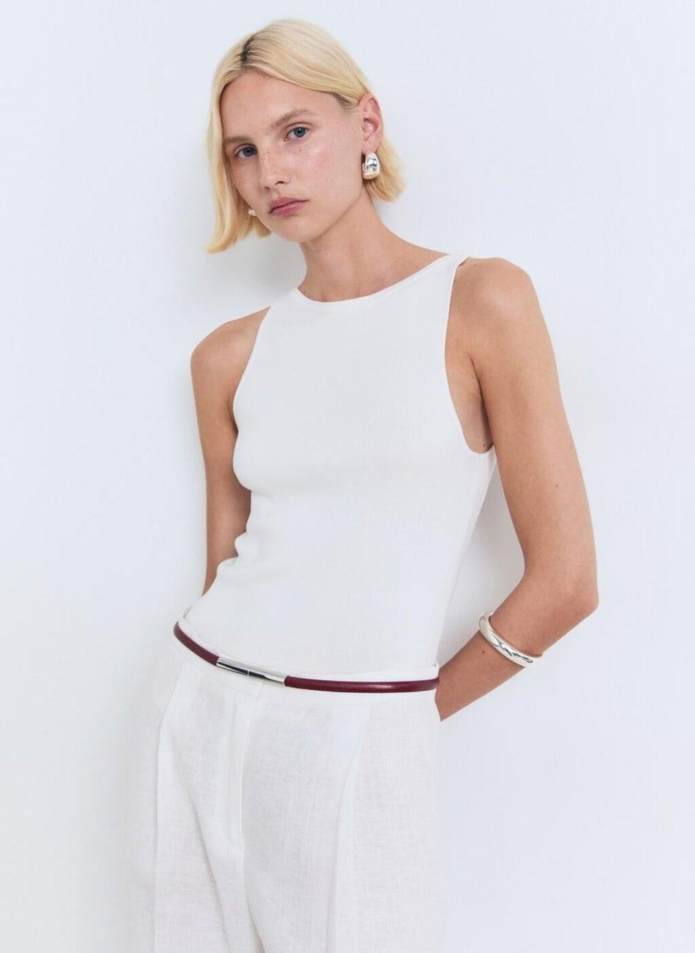 MANGO Fine-Knit Boat Neck Sleeveless Top 17021219 - Image 1