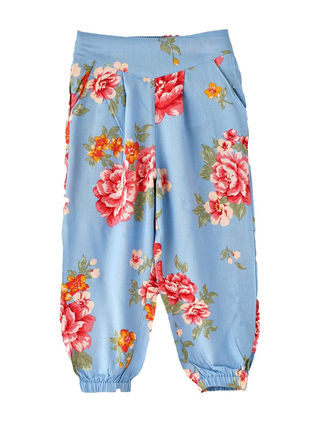 Girls Blue Floral Harem Pants Dkmtdg521 - Image 1