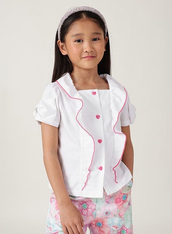 One Friday Girls Off White Solid Regular Fit Top - Image 1