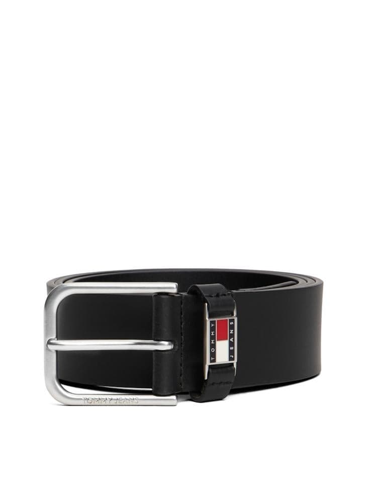 Scanton Debossed Buckle Black Leather Belt AM0AM13687BDS - Image 1