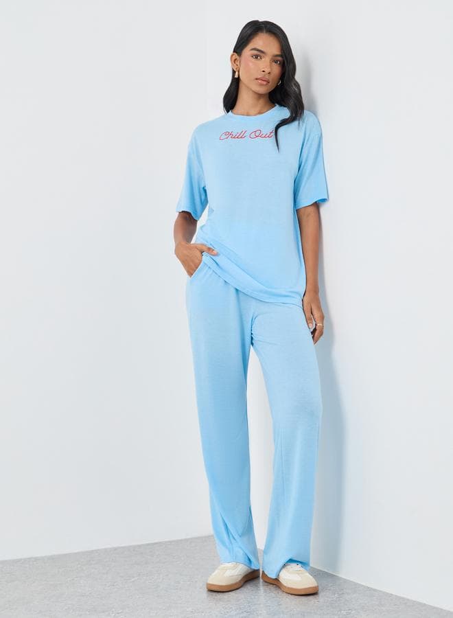 Blue Embroidered Round Neck Co-Ord Set - Image 1