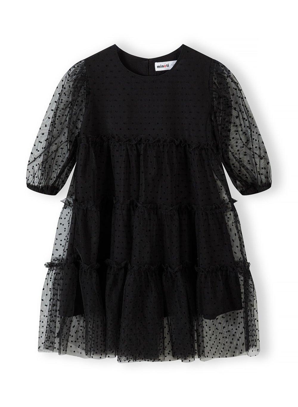 Girls Black Tiered Flock Print Midi Dress - Image 1