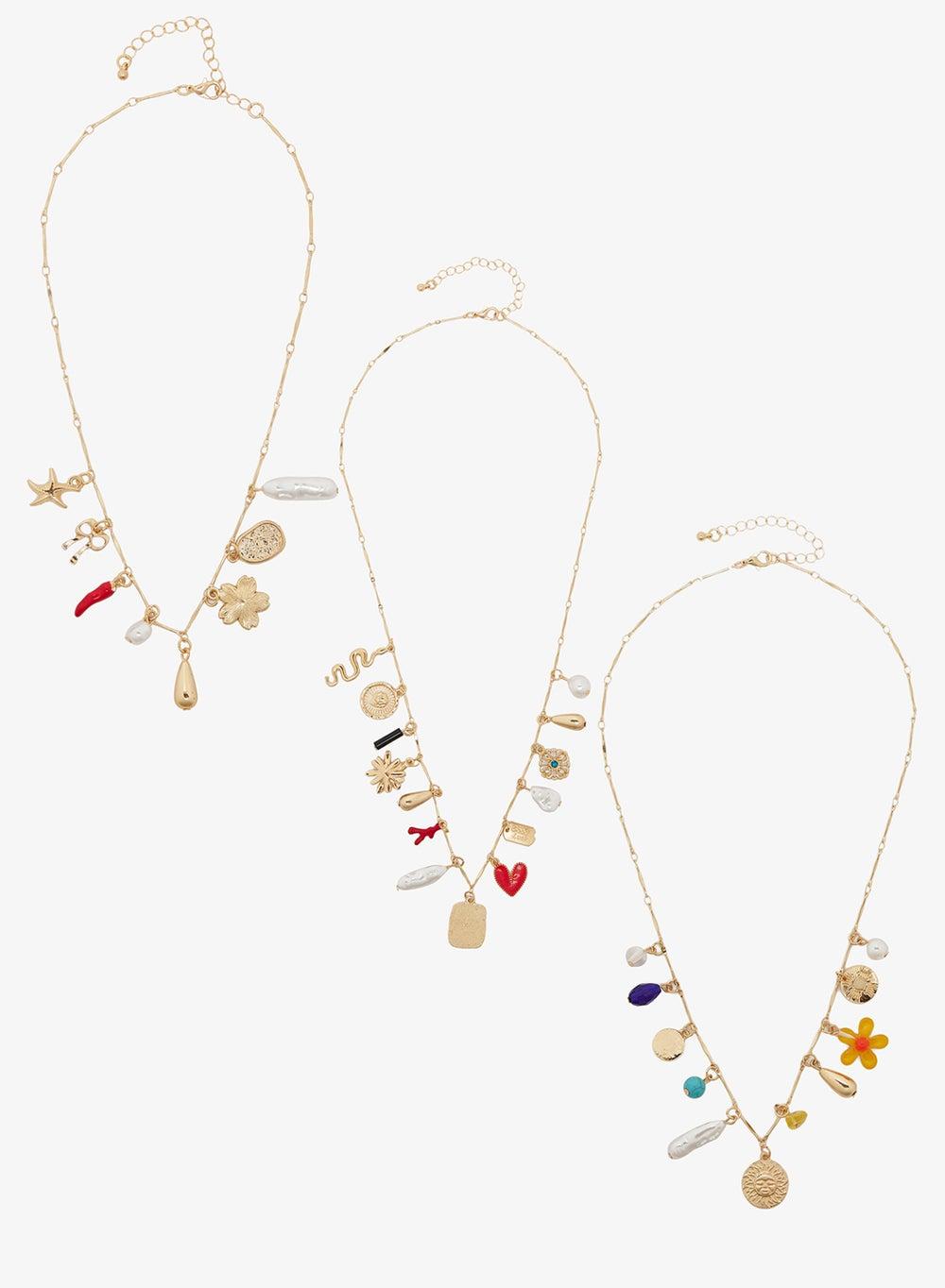 Layered Gold Multi-Charm Boho Necklace Fj258224 - Image 1