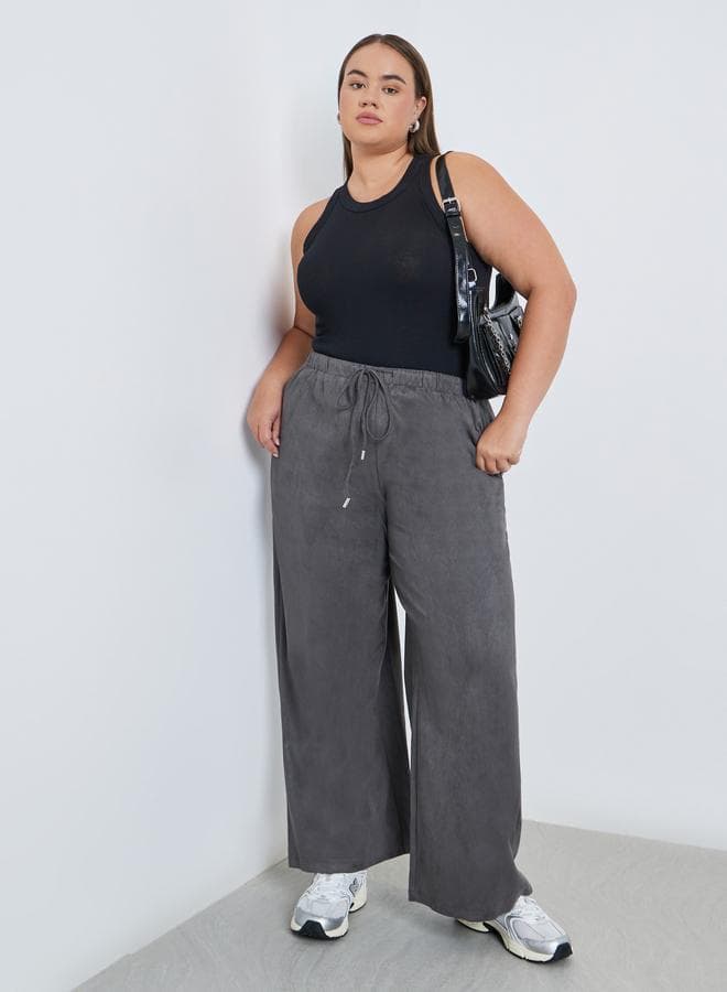 Styli Plus Suede Look Grey Joggers High-Rise Fit - Image 1