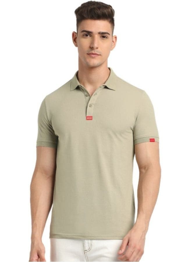 Men’s Beige Cotton Blend Polo Shirt Classic Collar - Image 1