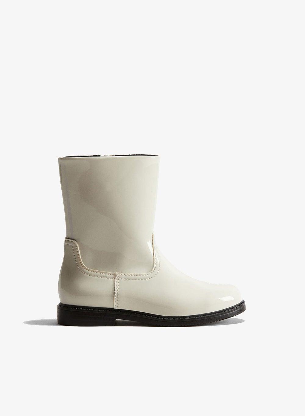 Girls Patent Zip Boots – White Dusty Light - Image 1