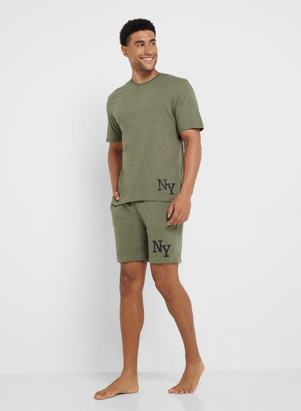 Adan Ngt 11 Men’s Green Nightwear T-Shirt & Shorts Set - Image 1