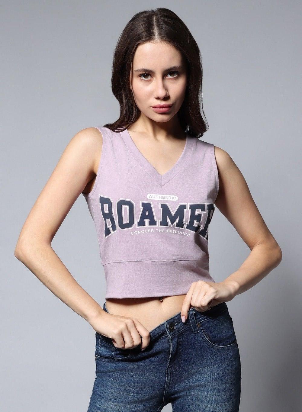 Lilac V-Neck Sleeveless Crop Top Hswtow23055 Ll - Image 1