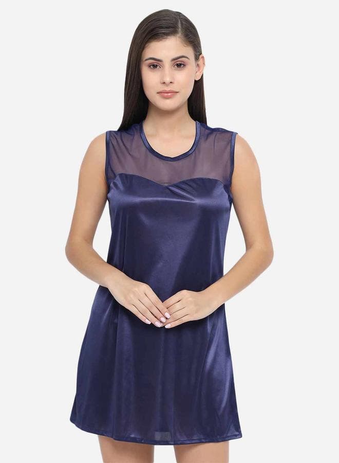 Klamotten Solid Illusion Neckline Satin Babydoll Blue - Image 1