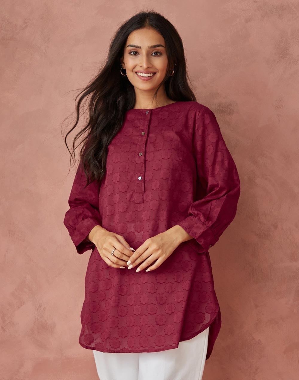 Pink Cotton Printed Tunic Classic Fit Kurti - Image 1