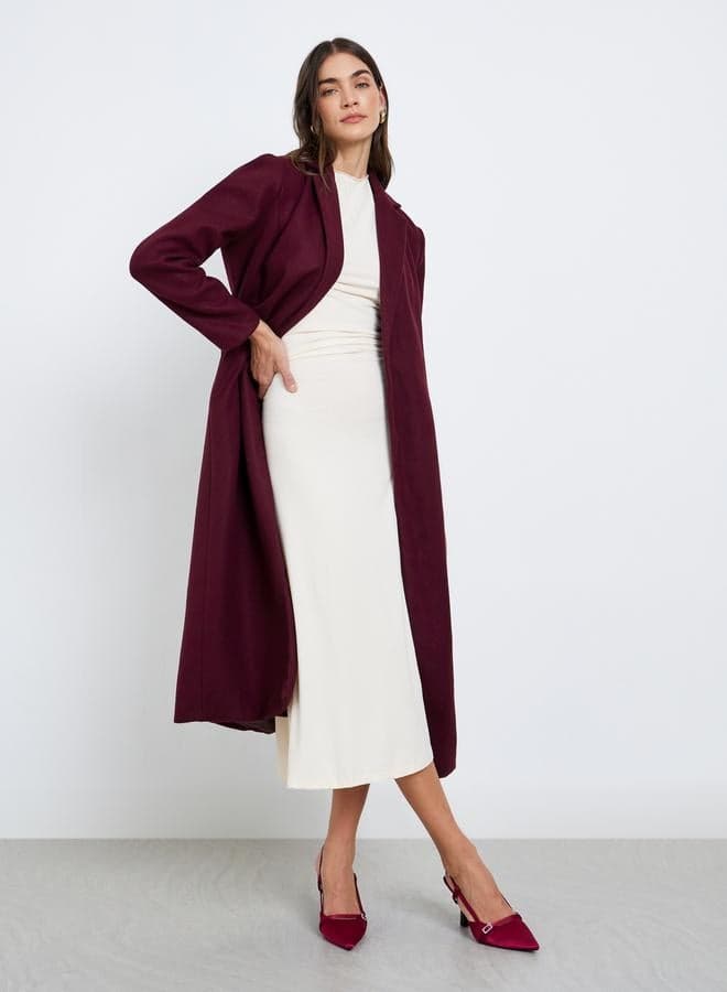 Burgundy Belted Maxi Wool Coat Regular Fit - Image 1