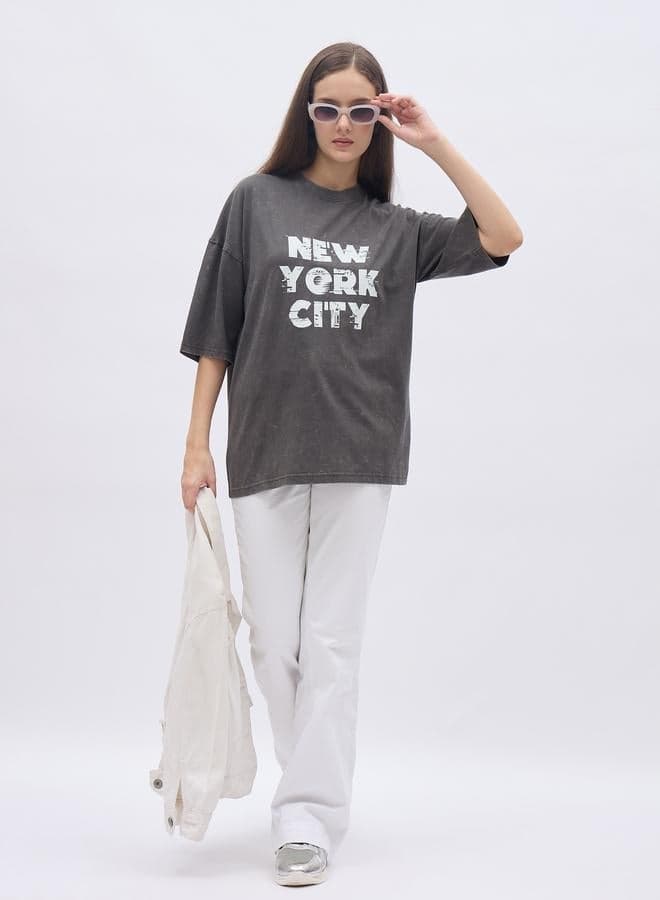 Styli NYC Print Oversized Cotton T-Shirt - Image 1