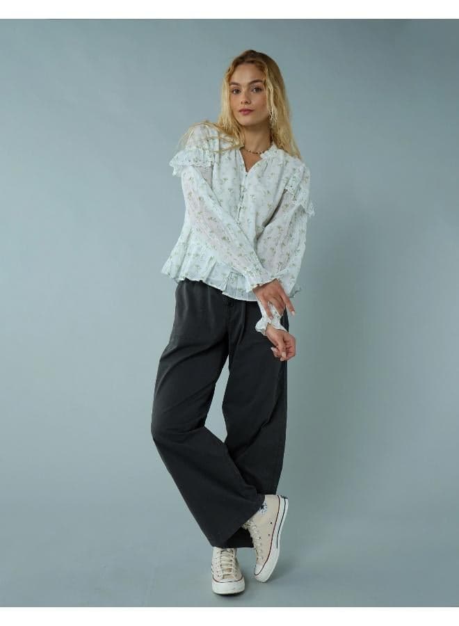 AE Floral Ruffle Long-Sleeve Peasant Blouse - Image 1