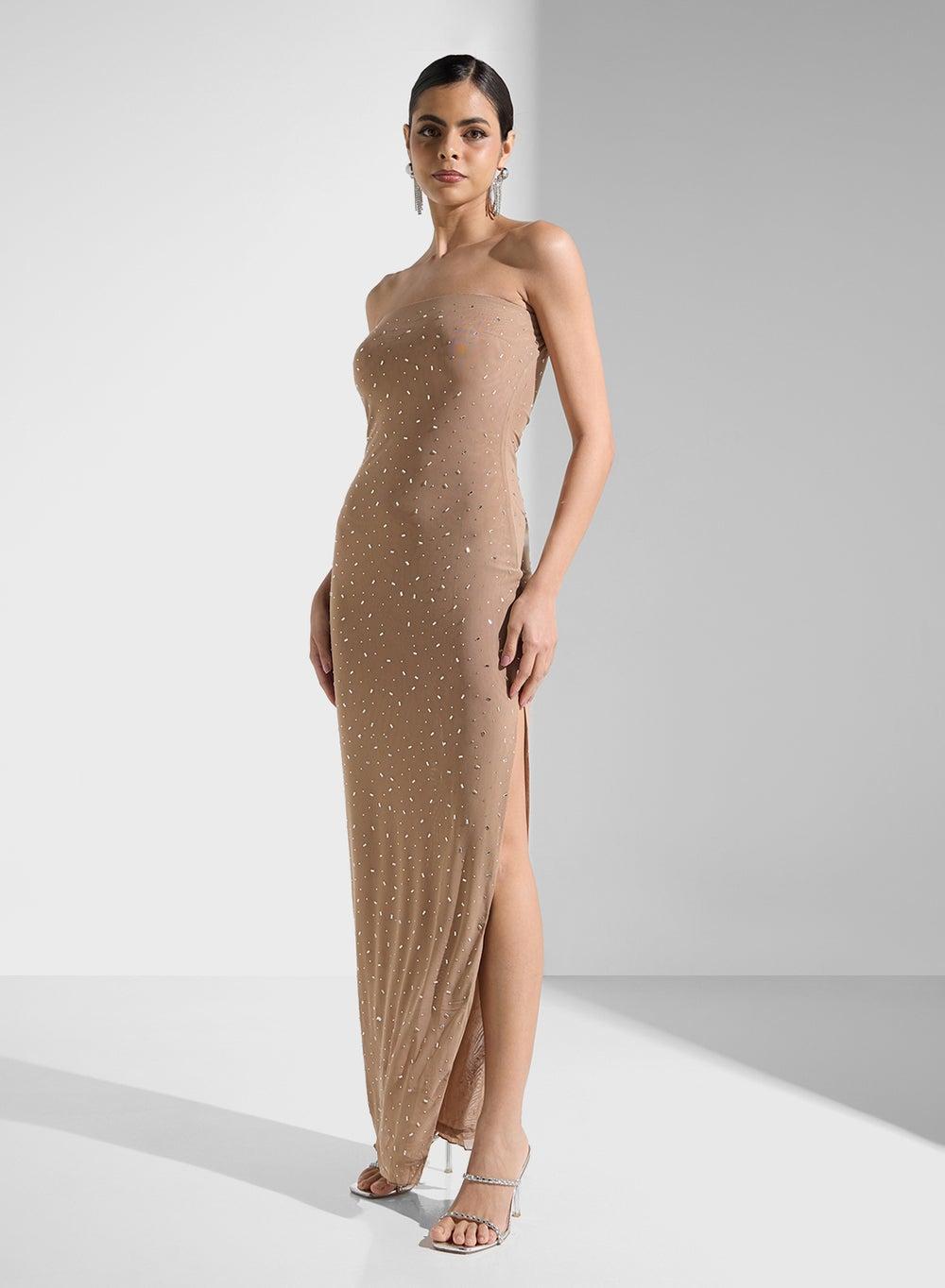 Riya Maxi Studded Strapless Bodycon Dress - Image 1