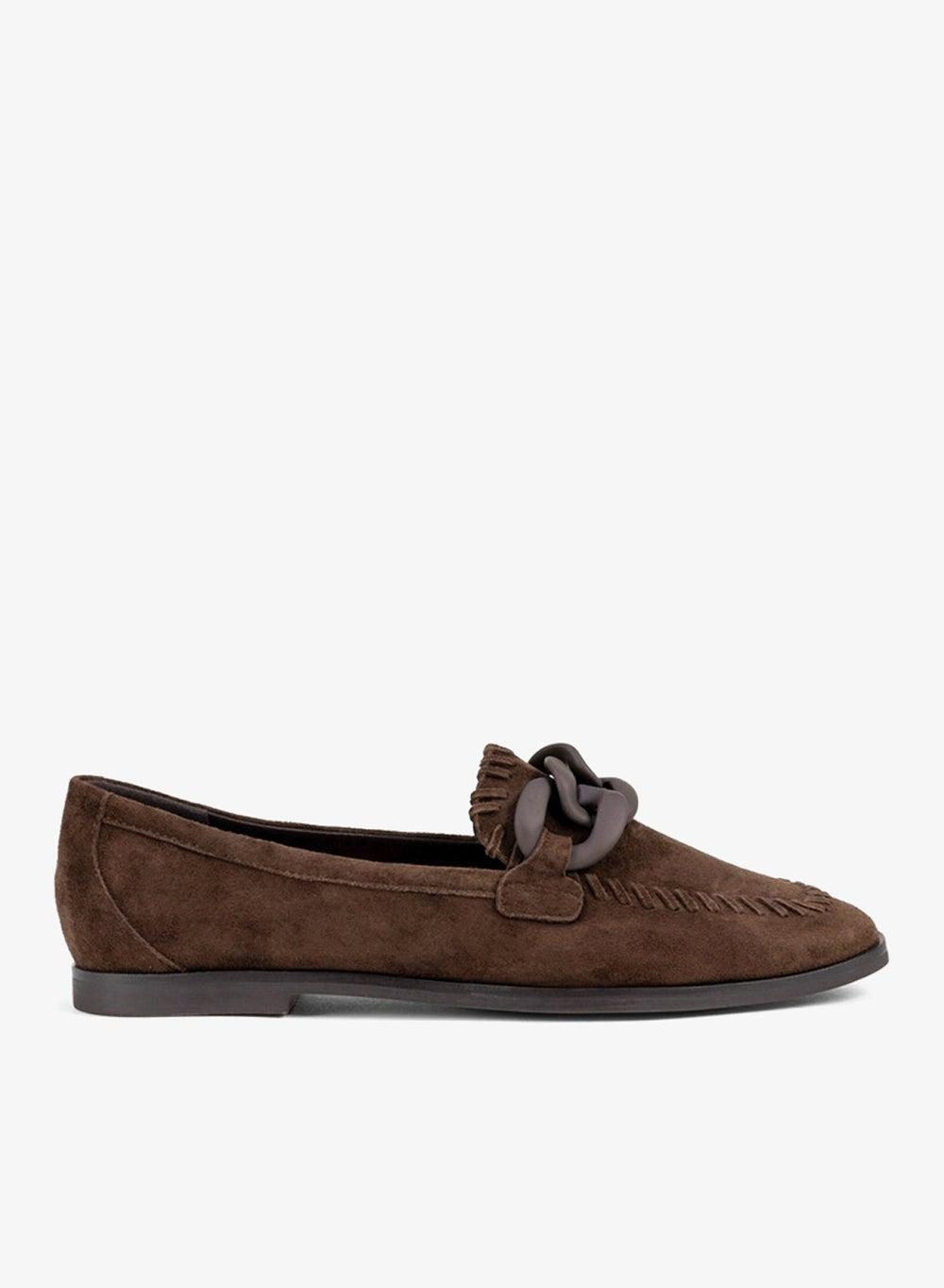 Brown Suede Chain-Detail Loafers - Image 1