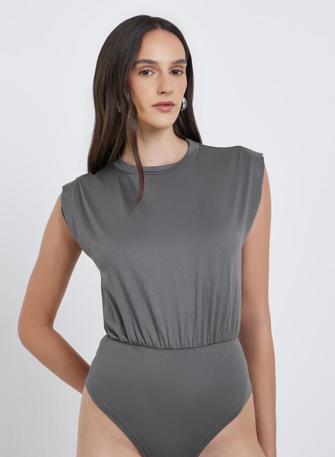 Styli Grey Solid Sleeveless Round Neck Bodysuit - Image 1