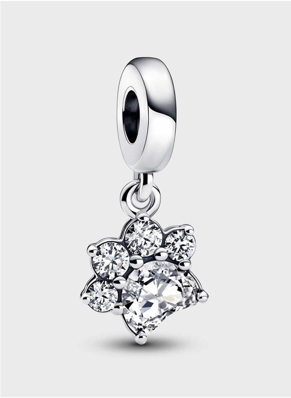 Sparkling Paw Print Dangle Charm in Sterling Silver - Image 1