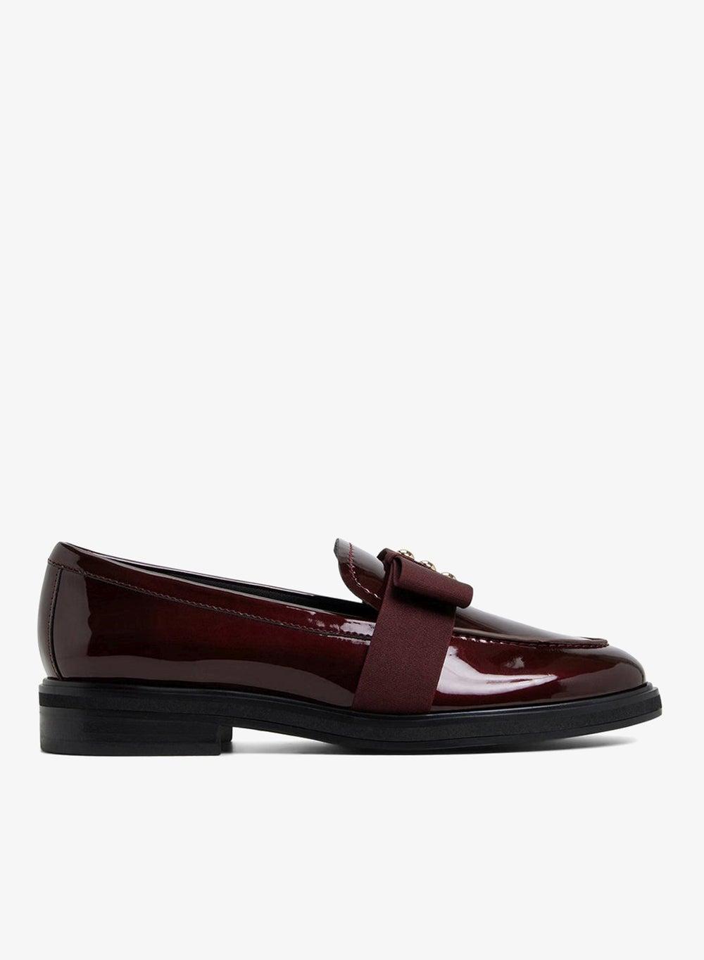 Bissom201 Burgundy Patent Bow Loafers - Image 1