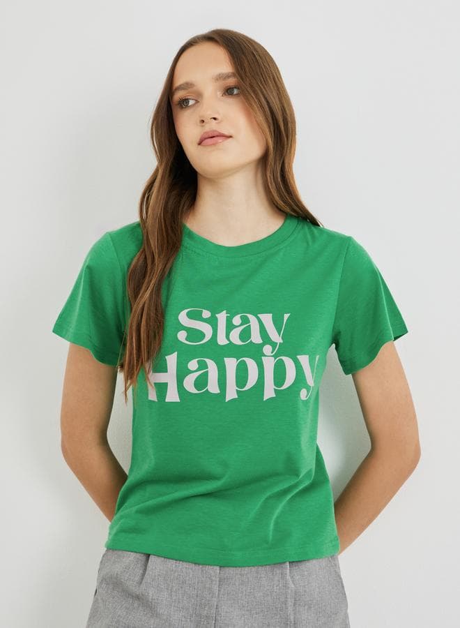 Take Two Slogan Print Green Skinny Fit T-Shirt - Image 1