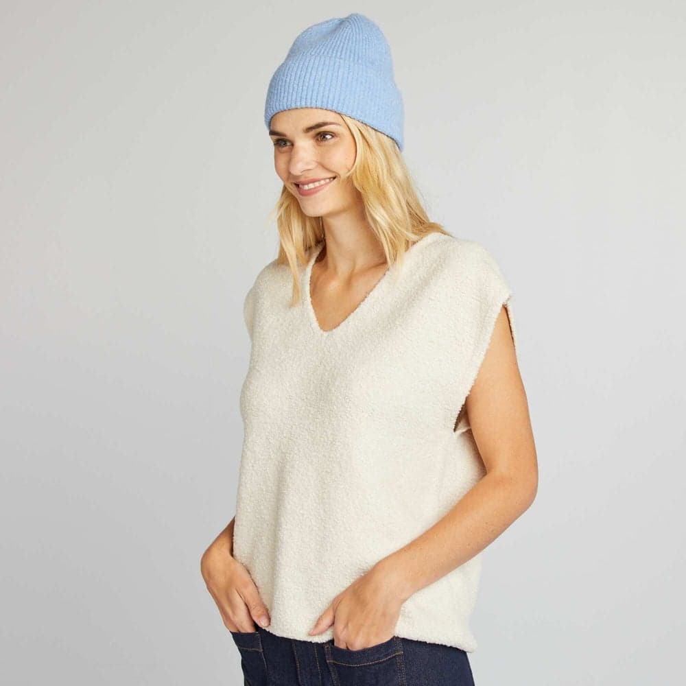 Beige Bouclé Sleeveless Knit Jumper - Image 1