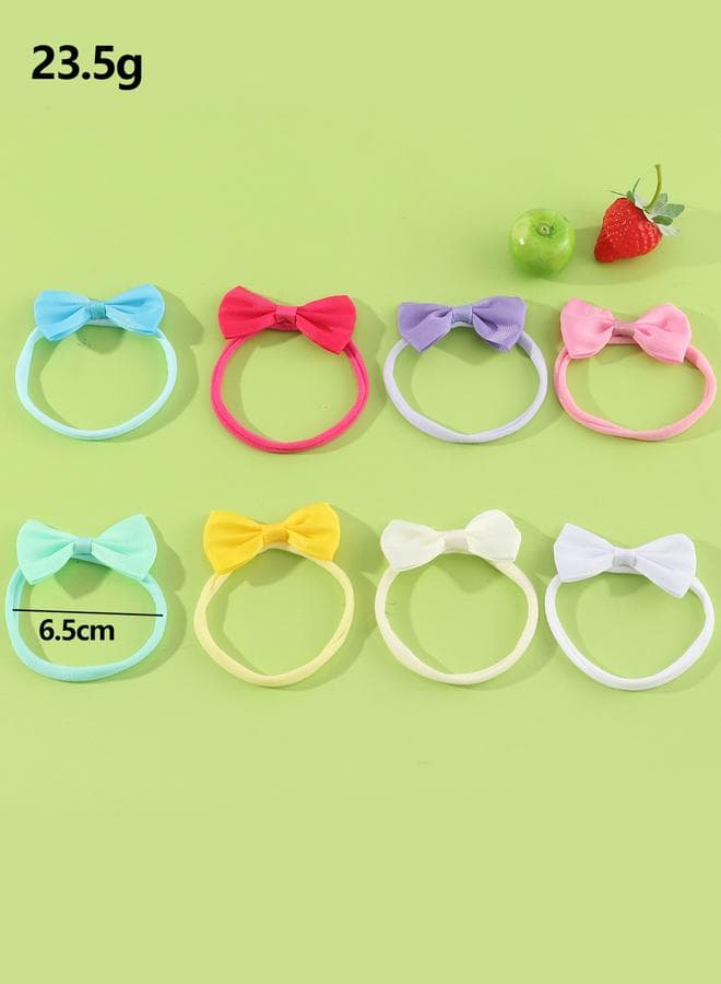 Set of 8 Girls Solid Bow Hair Ties - Image 1