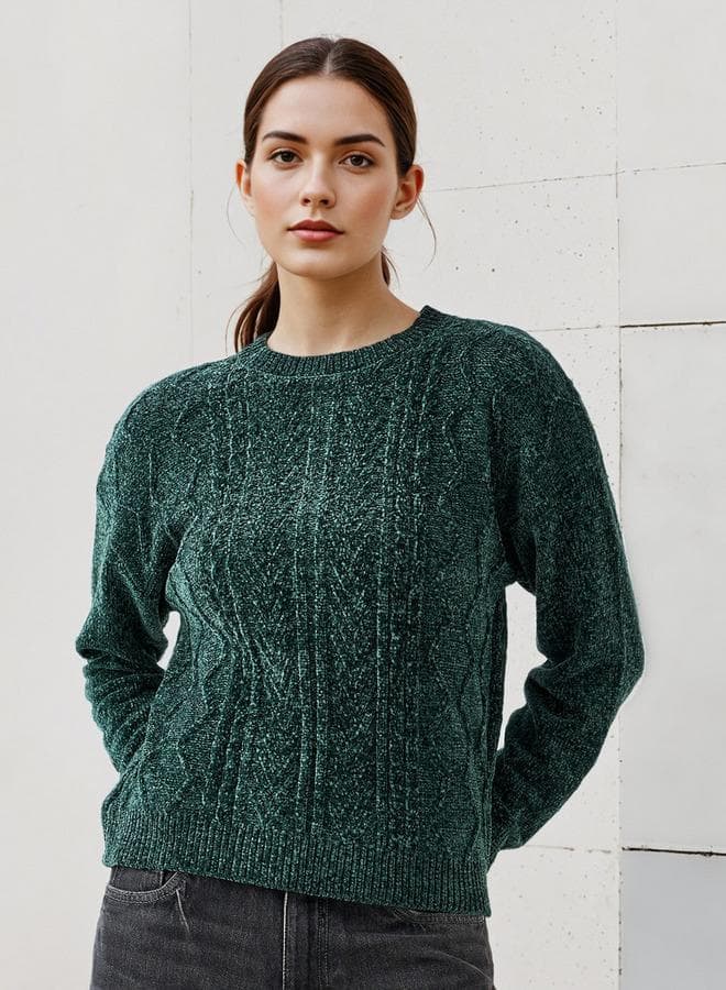 2Xtremz Green Textured Chenille Long Sleeve Sweater - Image 1