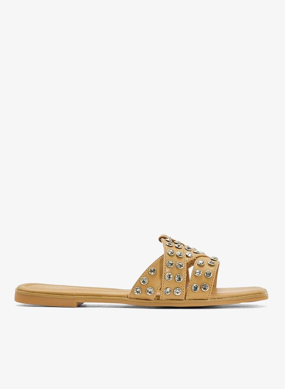 X2503 96 Nude Studded Flat Sandals - Image 1