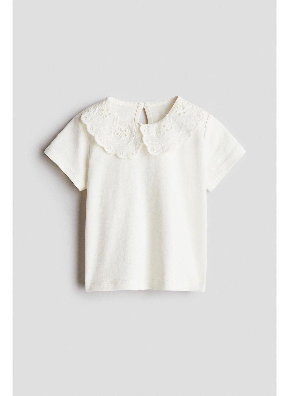 Baby Girl Broderie Anglaise Collar Cotton Top - Image 1