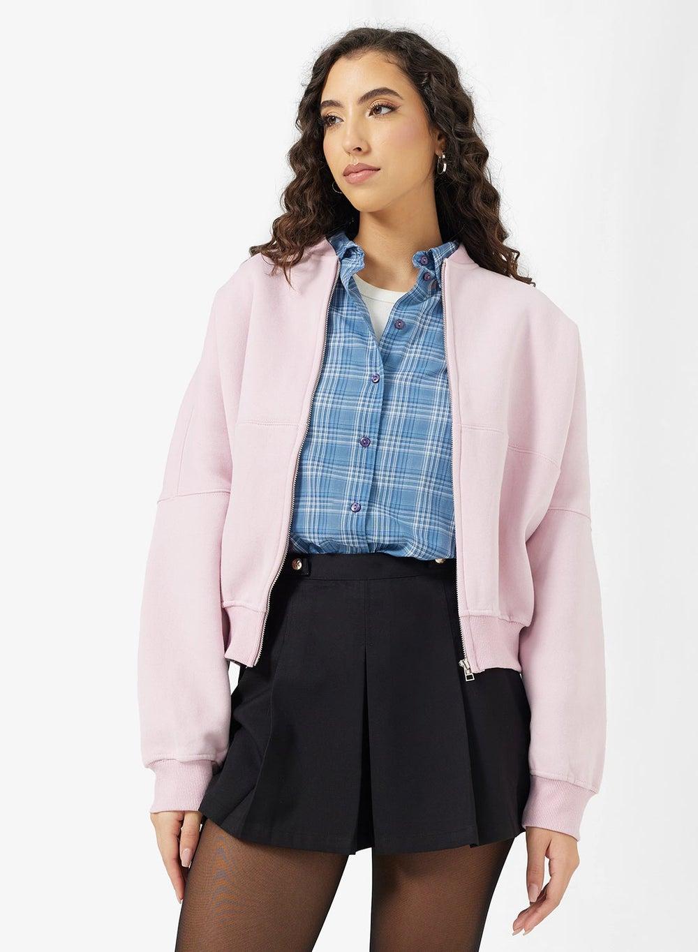 Zip Thru Pink Bomber Sweatshirt Vt2680 - Image 1