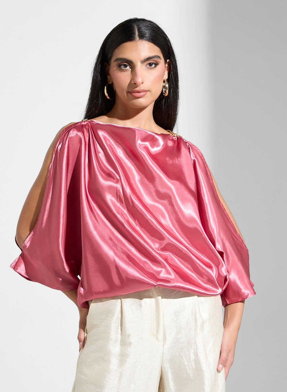Elegant Orange Silk One-Shoulder Blouse - Image 1