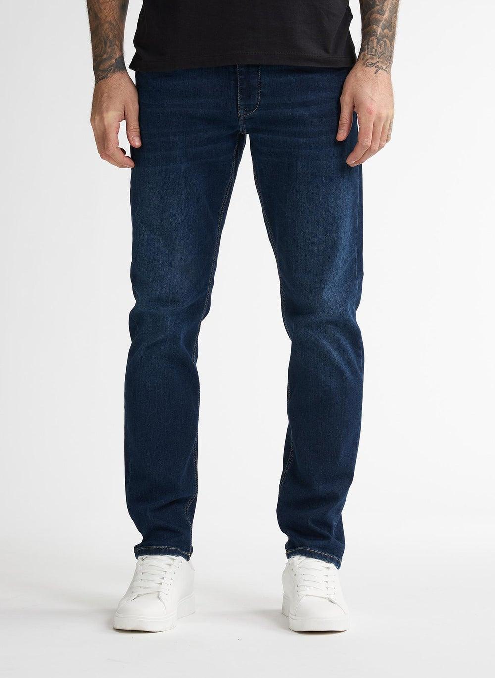 Men Denim Tapered Dark Stone Cotton Jeans - Image 1