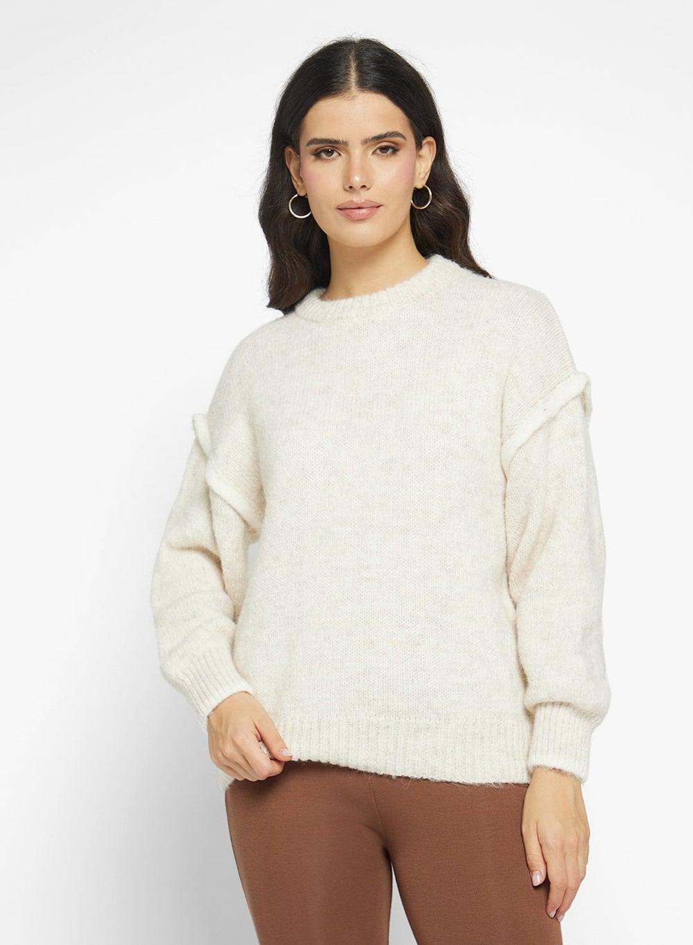 Beige Oversized Contrast Trim Sweater Y250520128 - Image 1