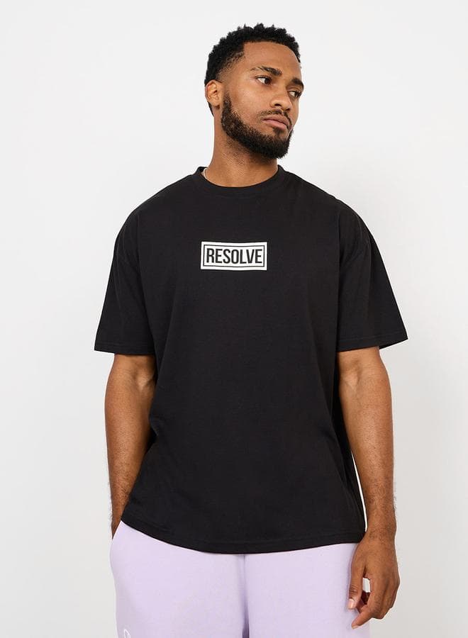 Styli Oversized Slogan Print T-Shirt 7004912201 Black - Image 1