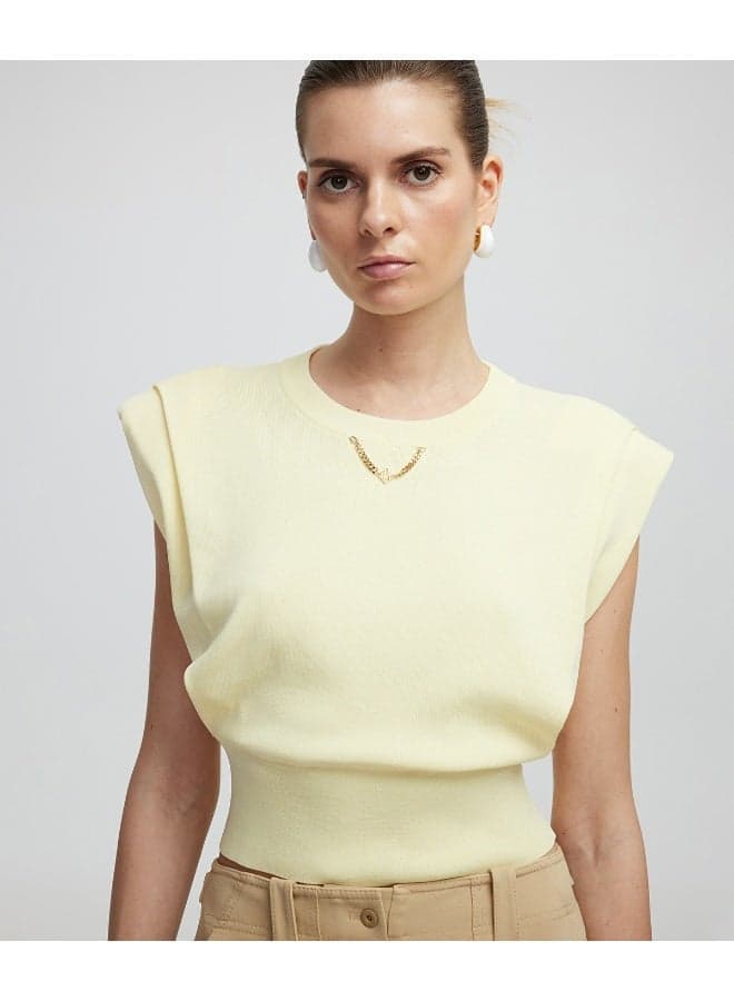Slim Fit Knit Top with Chain Detail Yellow - Image 1