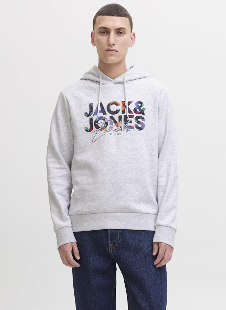 White Melange Logo Pullover Hoodie 12279119 - Image 1