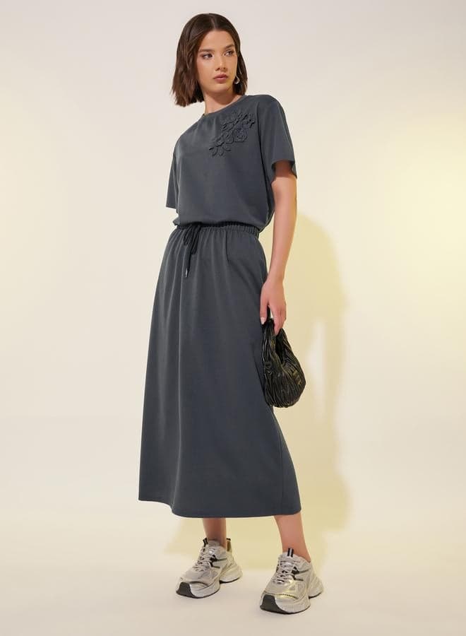 Charcoal Floral Appliqué Co-Ord Skirt Set - Image 1