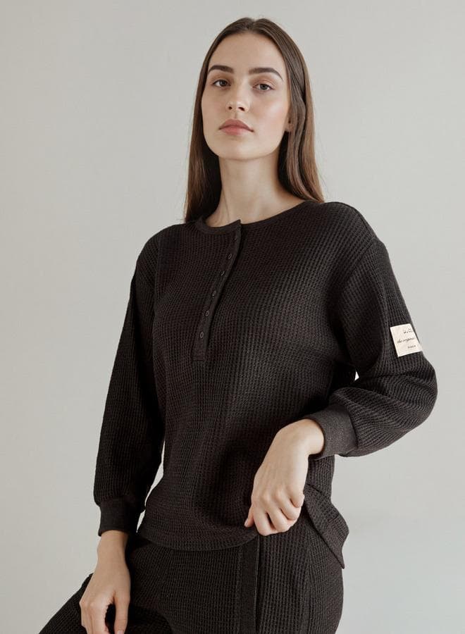 Textured Black Pyjama Set in Soft Cotton Blend - Image 1