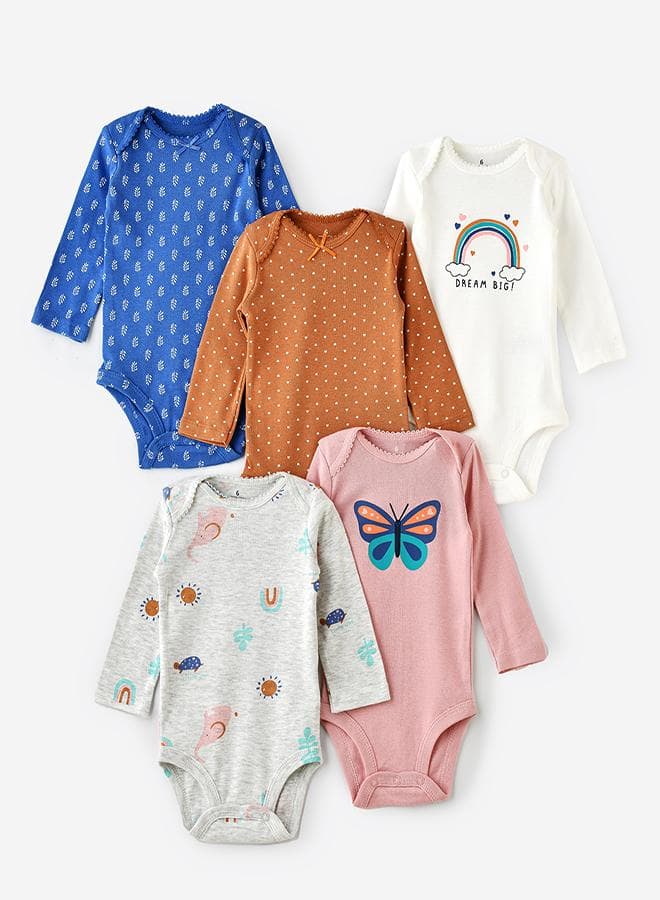 Butterfly & Rainbow Cotton Bodysuit Set 6156 (5-Pack) - Image 1