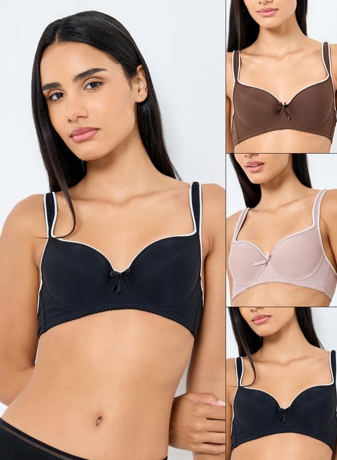 Styli 3-Pack Padded Wired Contrast Balconette Bras - Image 1