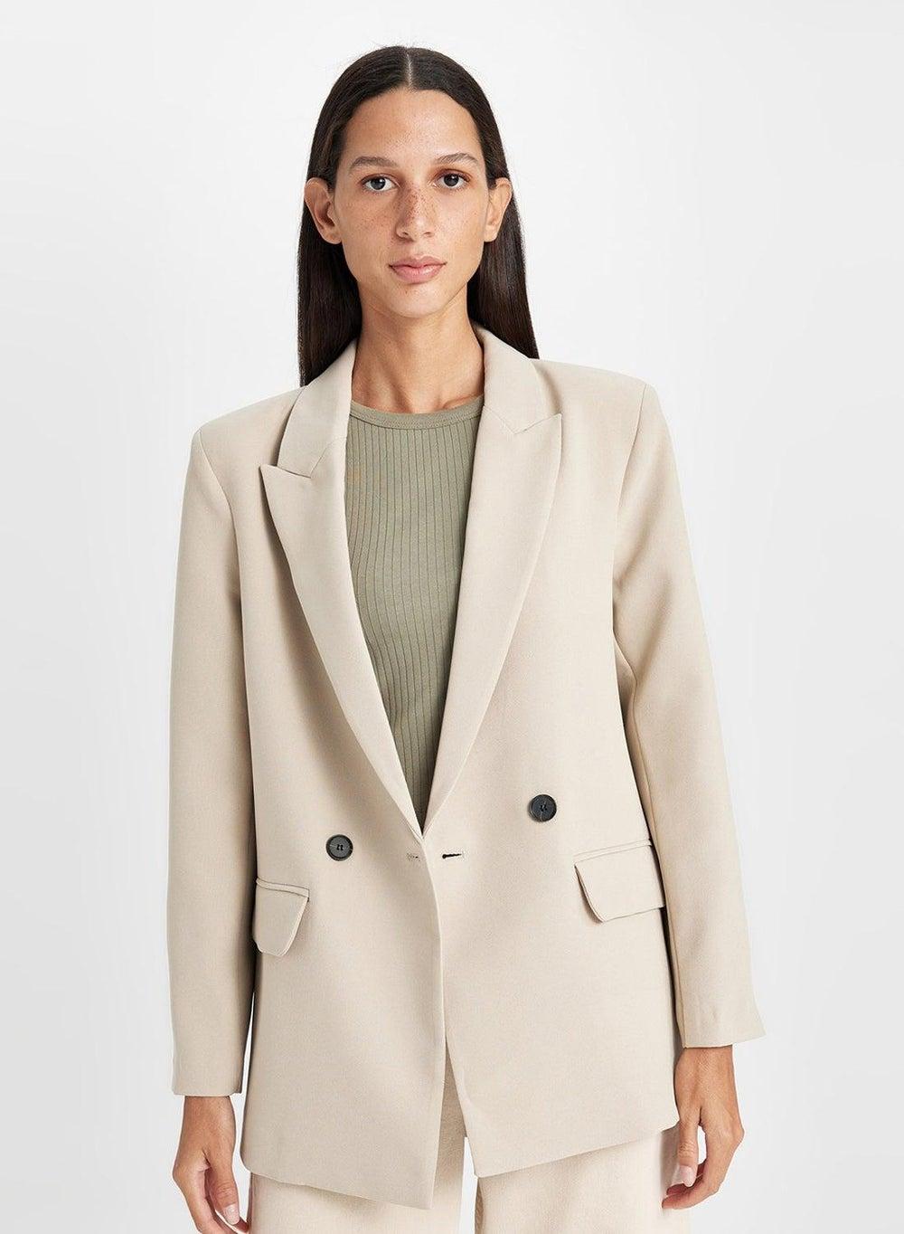 C2457Ax Oversized Wide Collar Button-Up Blazer Jacket - Image 1
