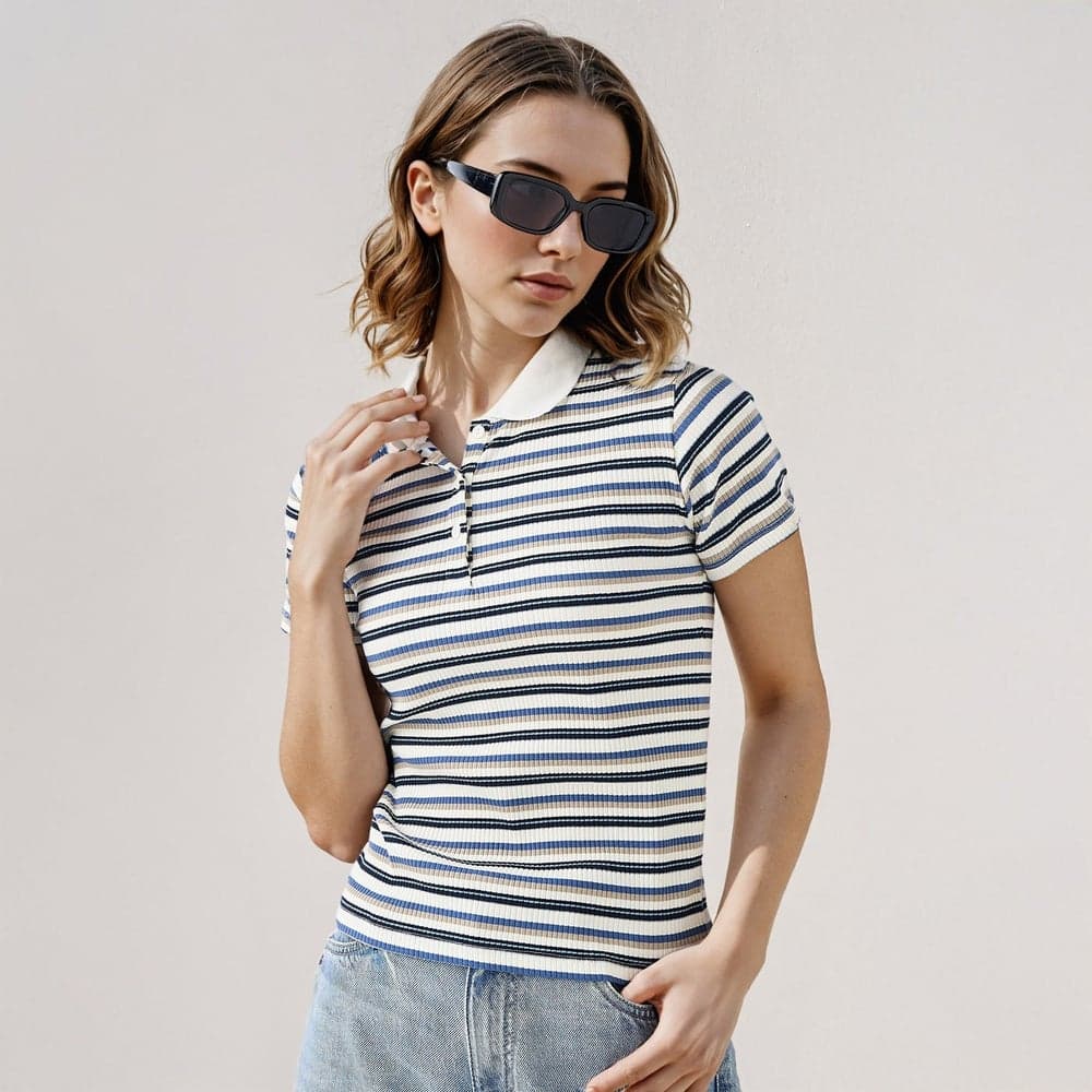2Xtremz Multicolour Striped Cotton Polo T-Shirt - Image 1