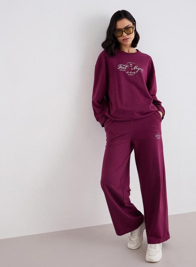 Styli Burgundy Graphic Sweatshirt & Joggers Co-Ord Set - Image 1